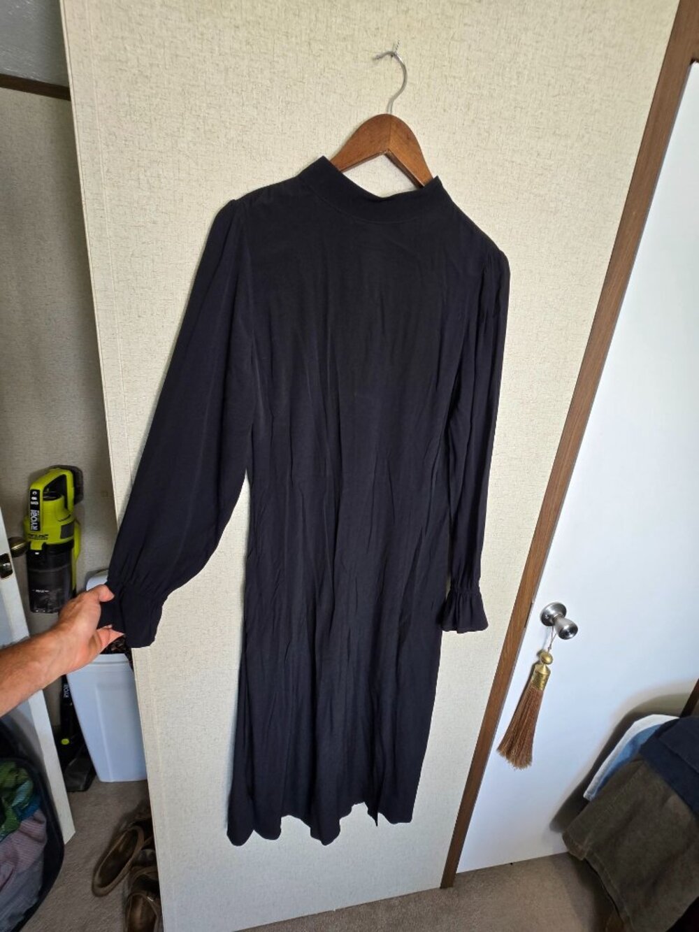 Loft Black Long-Sleeve Midi Dress With High Neckline & Button Detail Size 8